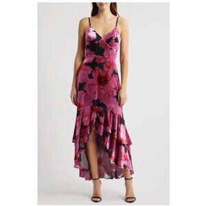 New! Hutch Royce Floral Ruffle High-Low Velvet Burnout Dress Women's Size 8